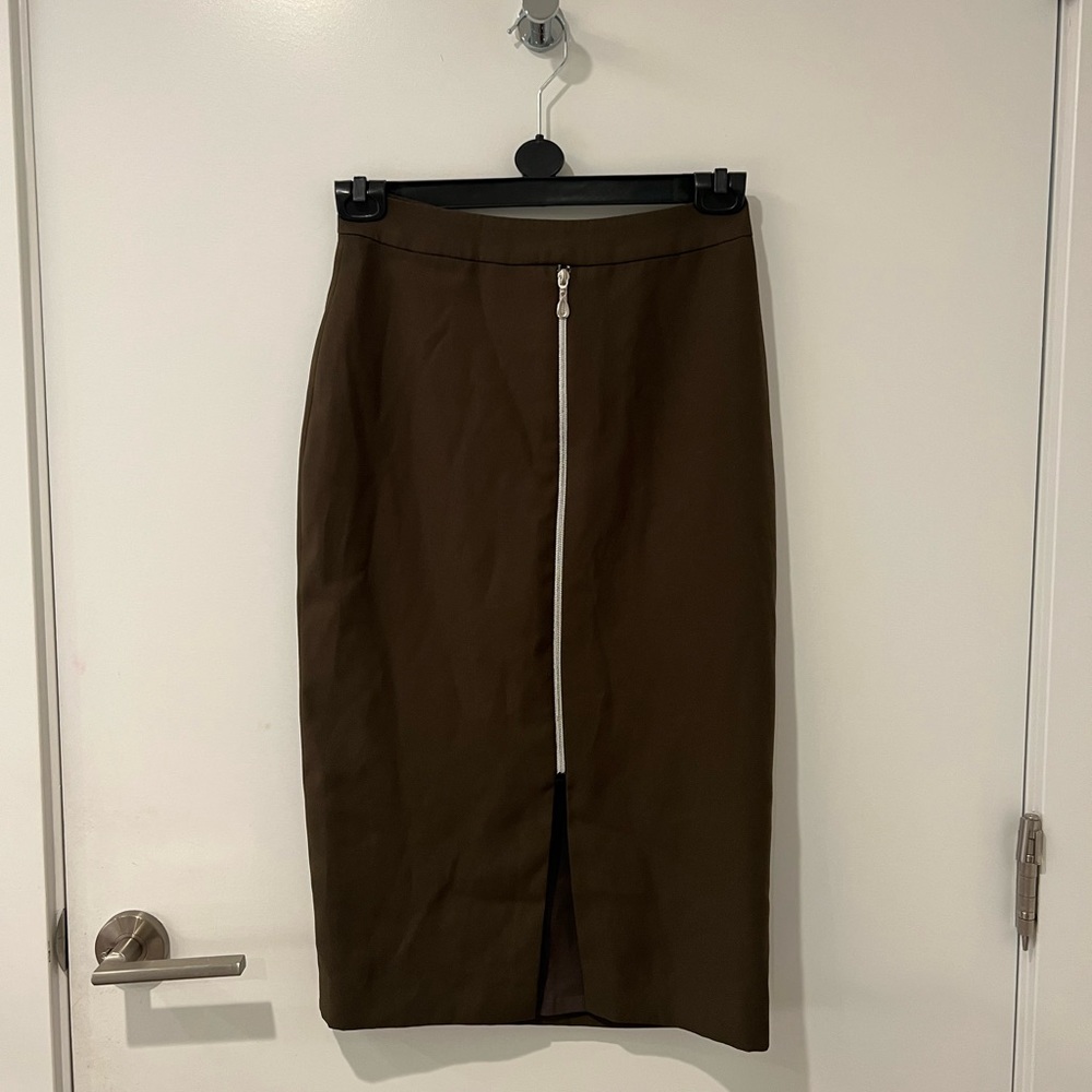 Tailored Dark Green Midi Skirt